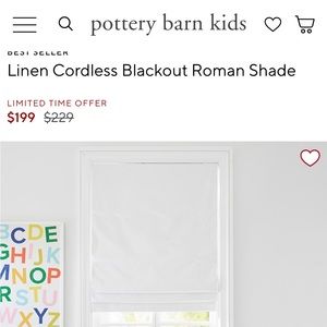 Pottery Barn linen cordless Roman shade in off white. 26x64.